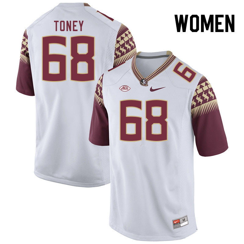 Women #68 LaNard Toney Florida State Seminoles College Football Jerseys Stitched-White - Click Image to Close